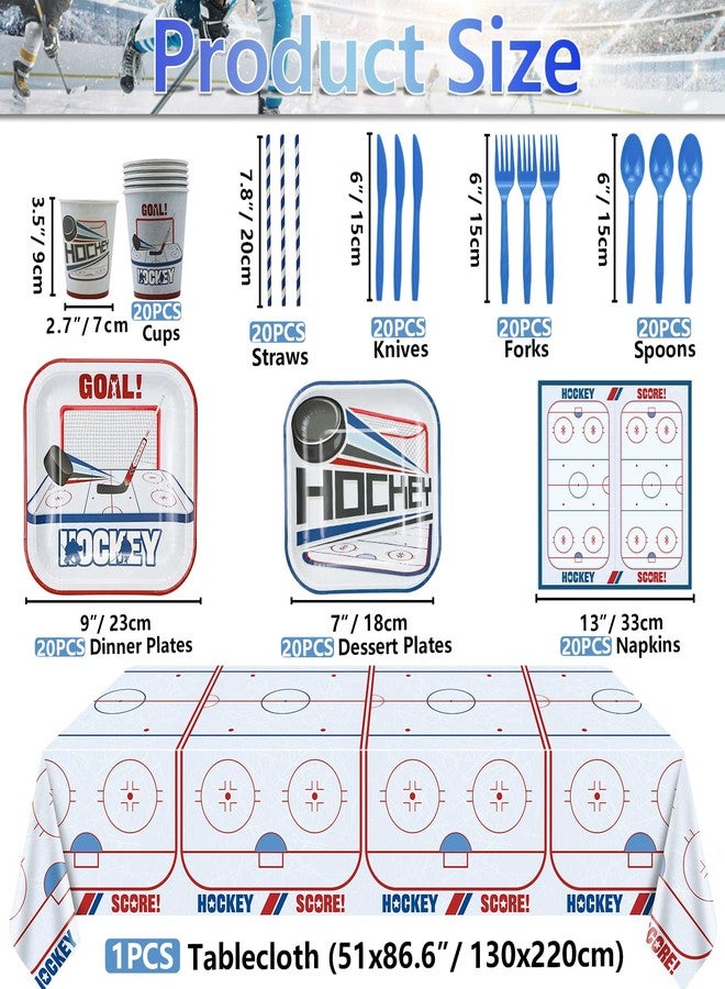 PTECDROTS 219Pcs Hockey Party Decorations - Hockey Plates, Napkins, Tablecloth, Banner, Cups, Hockey Balloon, Hockey Invitation, Cake Toppers Hockey Decorations for Party Sports Hockey Birthday Party Supplies - Image 2